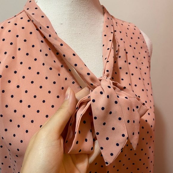 Eclair Pink Polka Dot Sleeveless Tie Blouse - Picture 3 of 4